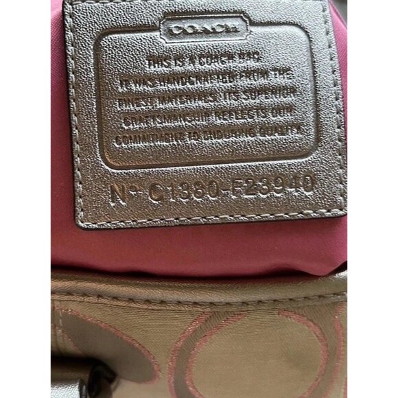 Coach Daisy Signature Metallic Outline Tote Shoulder Bag Hobo Purse Sateen PINK - Picture 5 of 16